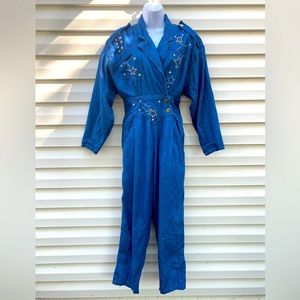 VTG | DENIM JUMPSUIT WITH BEAD EMBELLISHMENTS